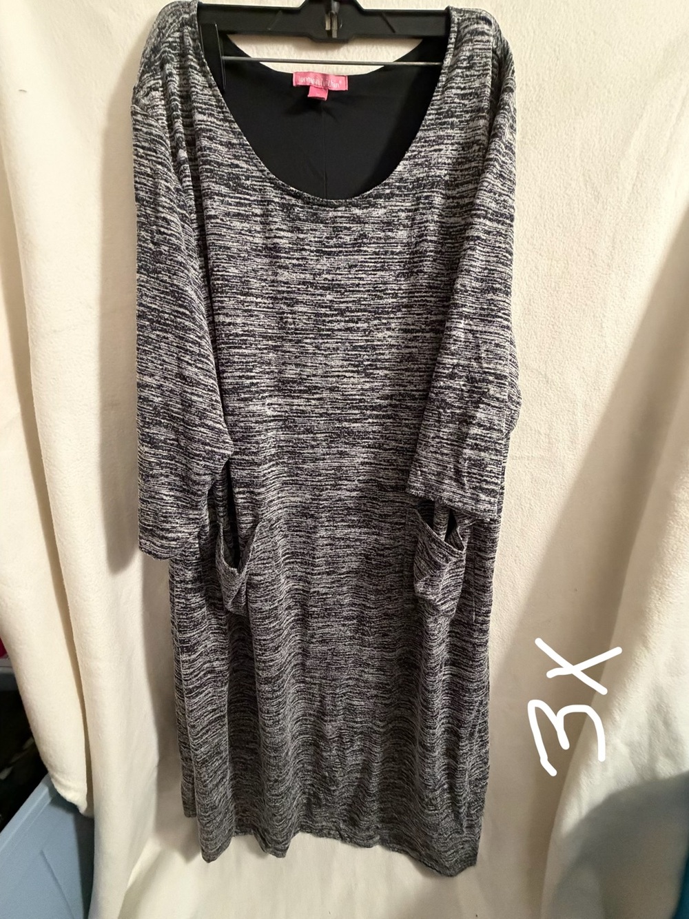 3X Heathered Black and White Pocket Knit Dress